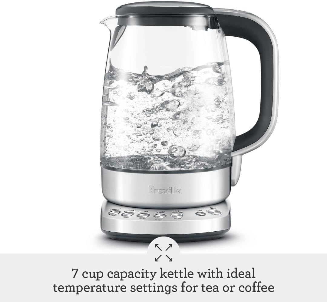 Breville BKE830XL IQ Kettle Pure Water Heater, Brushed Stainless Steel | Precisely heat water for tea and coffee with quiet electric kettle featuring soft top lid for easy pouring | 7 cup capacity
