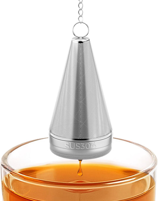 304 Stainless Steel Tea Strainer Fine Mesh Tea Infuser for Loose Leaf Tea | Feelife Cone Loose Leaf Tea Steeper with a Drip Tray, Tea Ball for Cup Mug Teapot Bottle Kettle