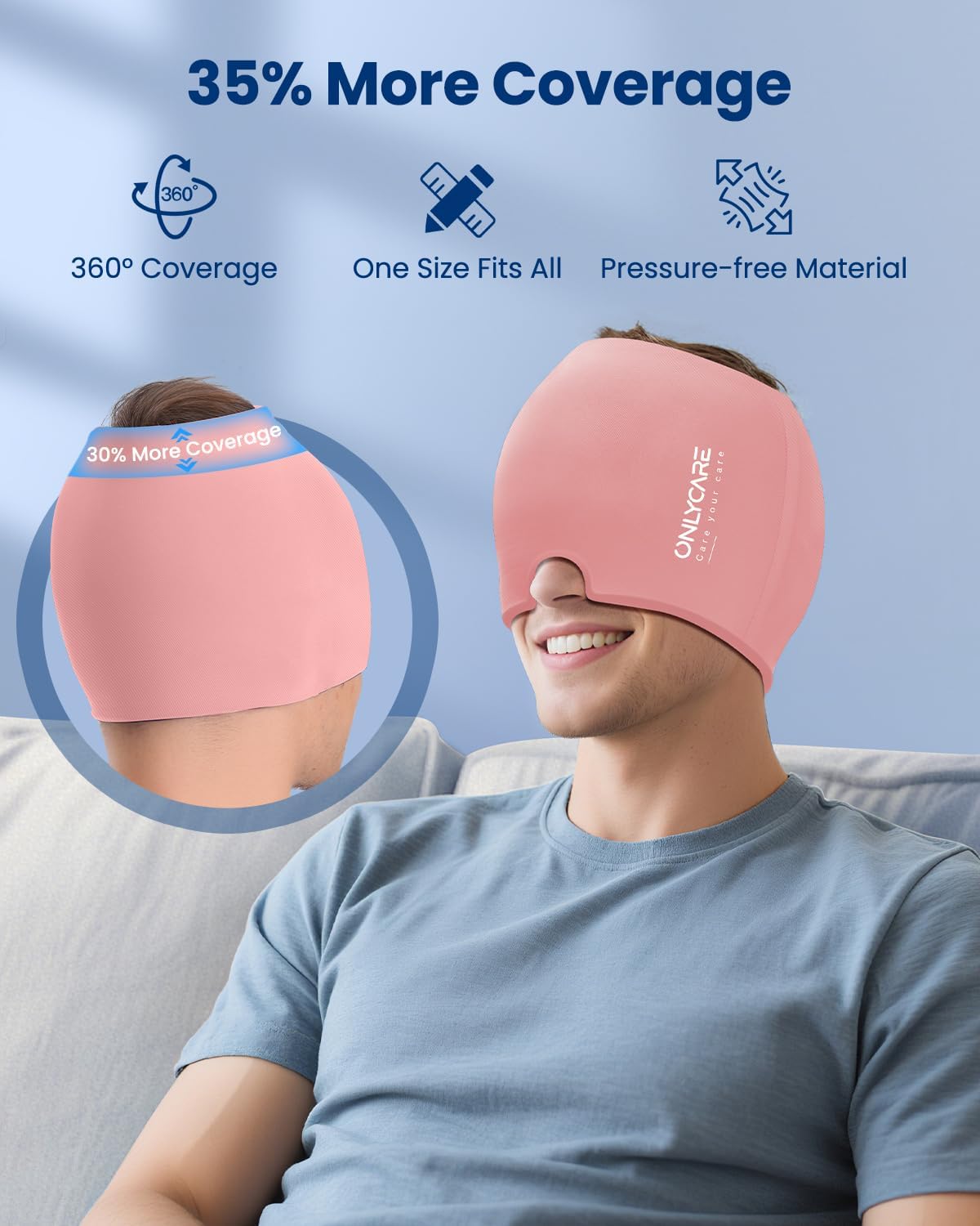 ONLYCARE Migraine Relief Cap, Headache Relief Cold Cap with Odorless Gel | Cooling Hat Head Wrap Soothing Face Ice Pack Mask Products for Tension Stress Hangover & Puffy Eyes, Relaxing Gifts for Women