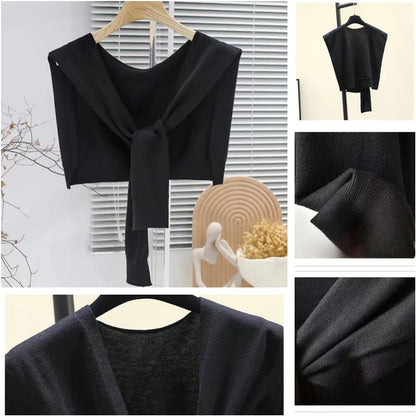 WaJuemy Women's Sweater Shawl Wraps Sleeves Knitted Collar Sweater Scarf Top Casual Lightweight Shoulder Cape Accessories