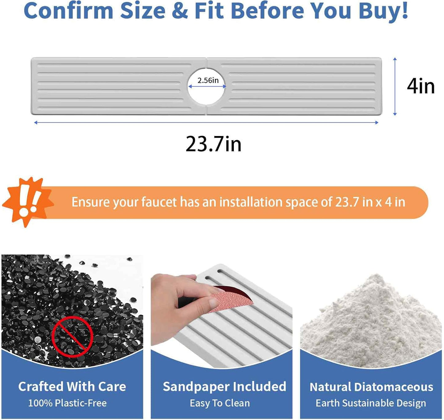 Faucet Mat for Kitchen Sink with Raised Feet, Stone Sink Mat Quick Dry around Faucet, Water Absorbent Stone Tray, Sink Splash Guard & Protectors, Stone Drying Mat for kitchen Counter