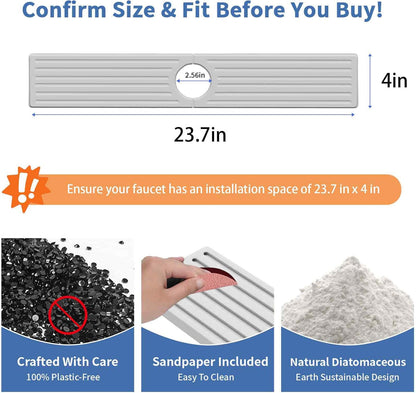 Faucet Mat for Kitchen Sink with Raised Feet, Stone Sink Mat Quick Dry around Faucet, Water Absorbent Stone Tray, Sink Splash Guard & Protectors, Stone Drying Mat for kitchen Counter