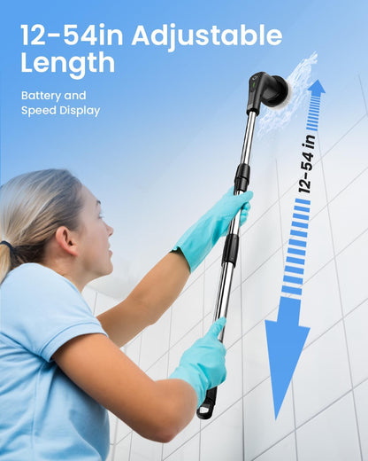 Leebein Electric Spin Scrubber, Cordless Cleaning Brush with 8 Replaceable Brush Heads, Tub and Floor Tile 360 Power Scrubber Dual Speed with Adjustable & Detachable Handle for Bathroom Kitchen Car
