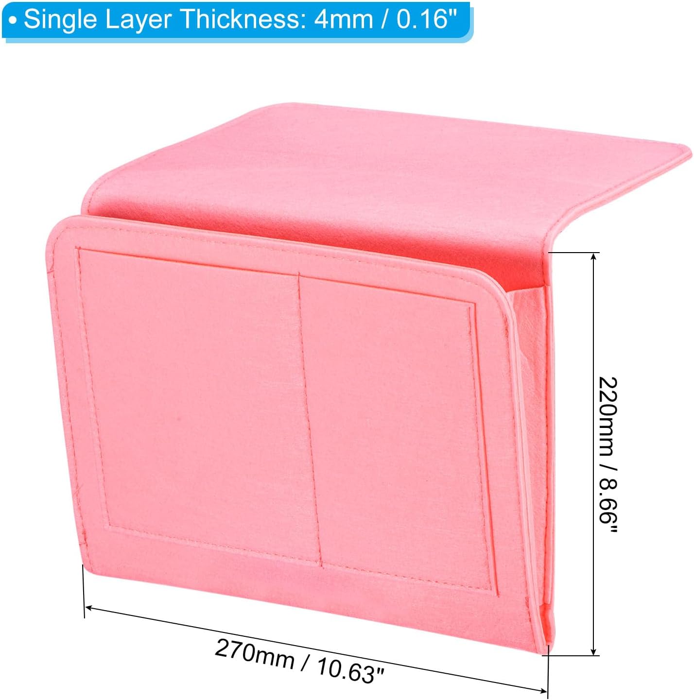 PATIKIL 11in Bedside Caddy, Bed Caddy Bedside Organizer Hanging 5 Pocket Soft Felt Bed Pockets Bedside Storage Organizer Remote Control Holder for Bedroom Phones Glasses, Pink