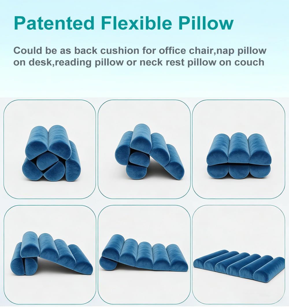 Lumbar Support Pillow for Office Chair,Multiple Adjustable | Back Support for Office Chair High Back/Couch/Sitting on Bed,Patented 6 Semi Cylindrical Back Cushion,Short Velvet Cover