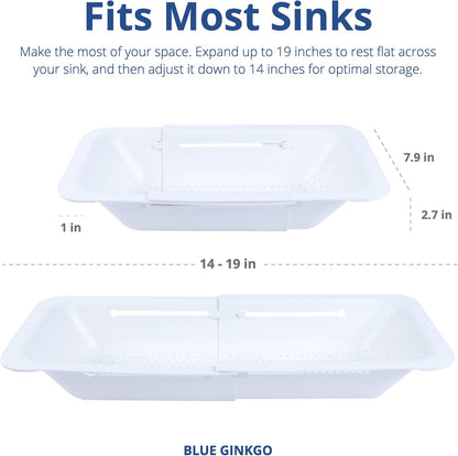 Blue Ginkgo Over Sink Colander, Extendable Kitchen Strainer, Grey | Fits Most Sinks. Rinse, Drain and Dry with Ease.