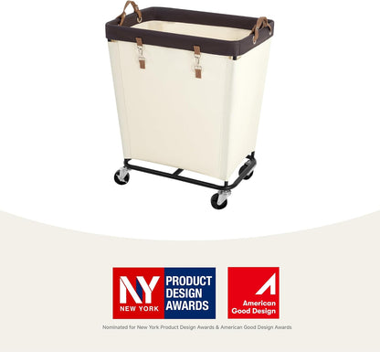 StorageWorks 160L Laundry Basket with Wheels, Rolling Hampers for Clothing | Beige Laundry Basket with Wheels, Metal Frame & Handles, Rolling Hamper for Bedroom, Bathroom, Dorm, Hotel