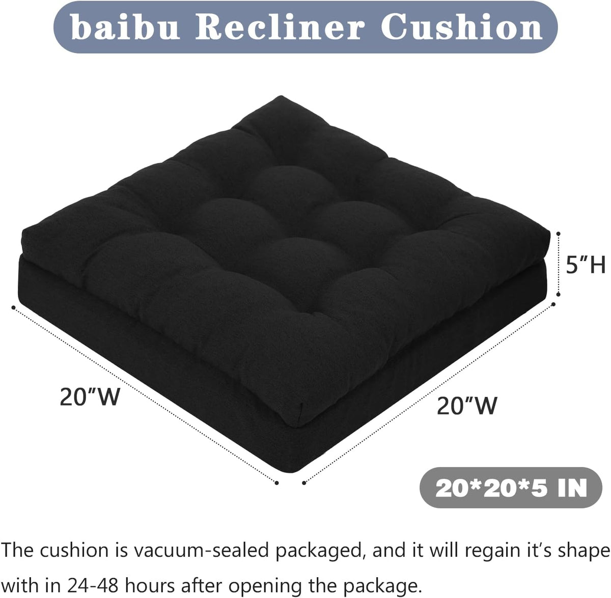 baibu Memory Foam Recliner Cushions for Elderly, 20 x 20 x 5 Inch,Dark Grey