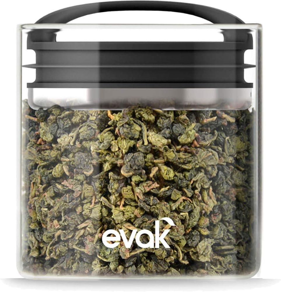 Prepara Evak Fresh Saver Airless Canister, Glass & Stainless, Medium, Soft Touch Black Handle
