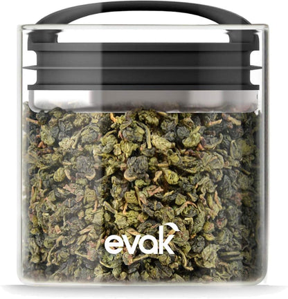Prepara Evak Fresh Saver Airless Canister, Glass & Stainless, Medium, Soft Touch Black Handle
