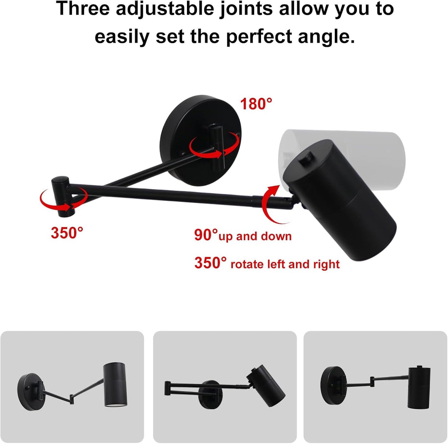 Swing Arm Wall Sconce Adjustable Wall Mount Reading Light Headboard Lamp, Modern Hardwired Sconces GU10 Wall Swivel Spot Lights for Bedroom Bedside Living Room Study
