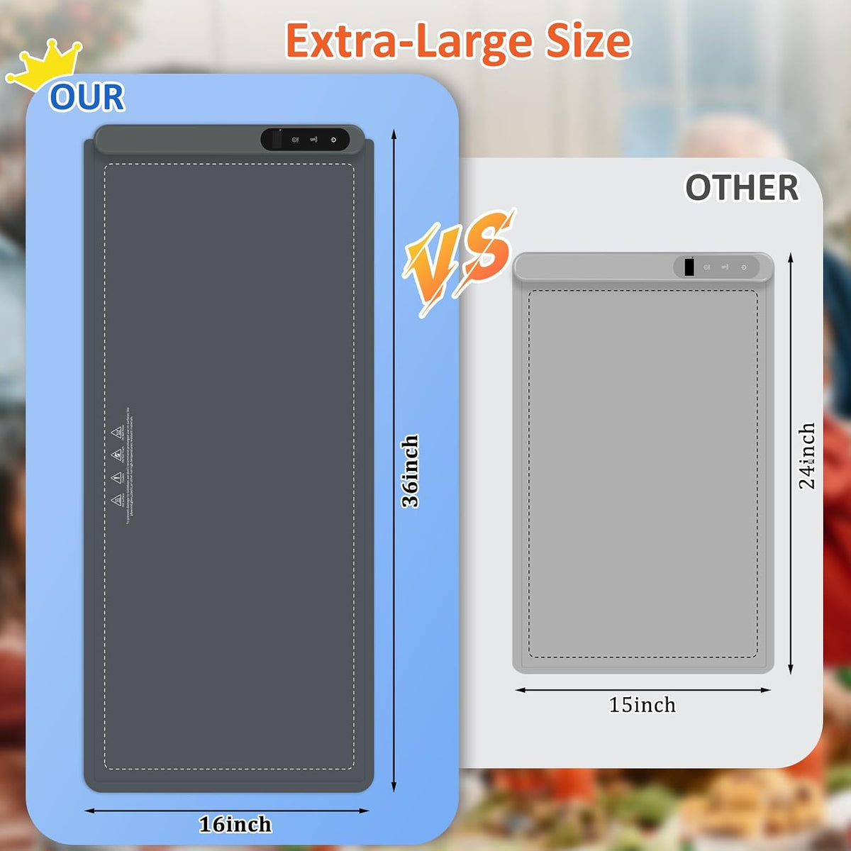 Warming Mat for Food,36"x16" Large Food Warmer Mats for Countertop (Gray)