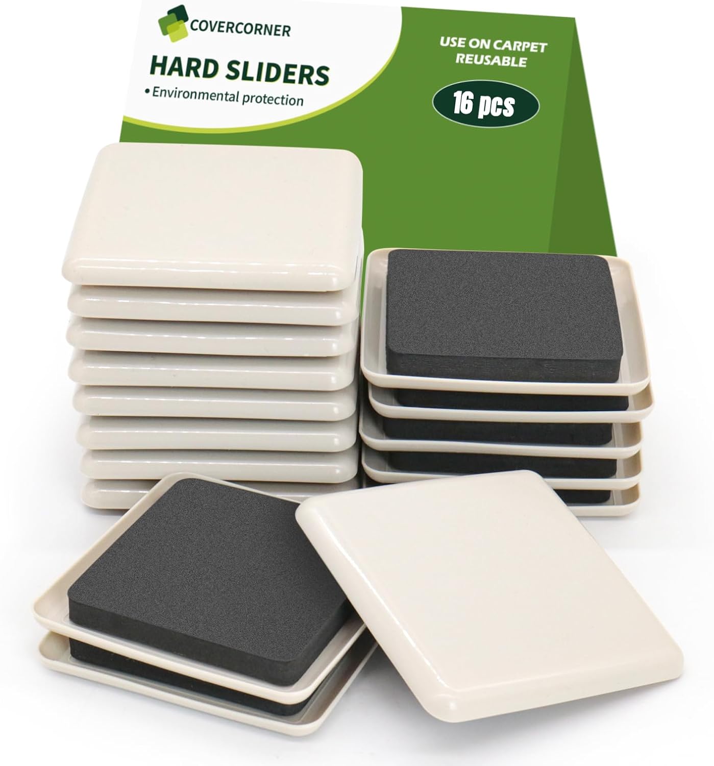 Furniture Sliders for Carpet 8 PCS - 3 1/2" Brown | Furniture Moving Sliders, Carpet Sliders for Furniture, Square Furniture Movers Sliders - Move Your Furniture Easily & Safely
