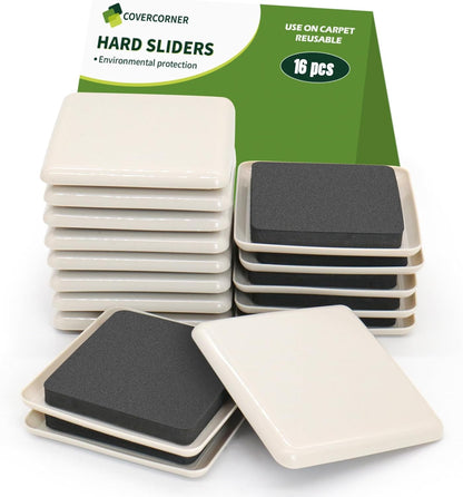 Furniture Sliders for Carpet 8 PCS - 3 1/2" Brown | Furniture Moving Sliders, Carpet Sliders for Furniture, Square Furniture Movers Sliders - Move Your Furniture Easily & Safely