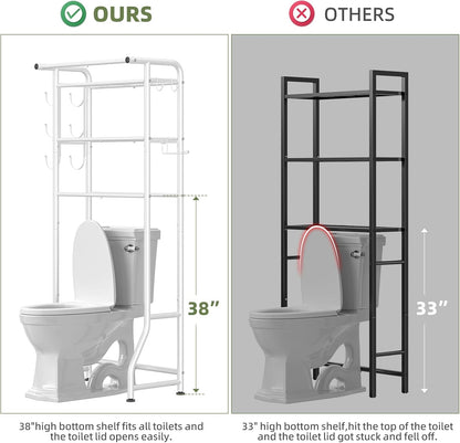 Simple Trending Over The Toilet Storage Cabinet, Metal Bathroom Shelf Organizer with Paper Holder and Hooks, 3 Tier, Black