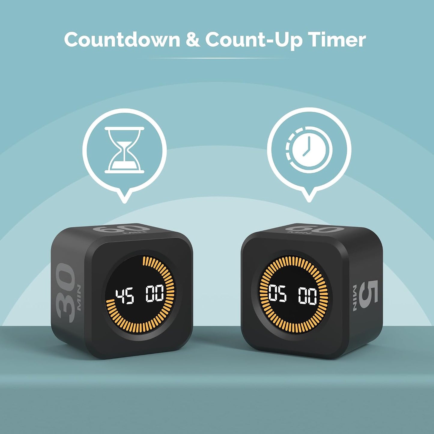 KADAMS Pomodoro Timer – Visual Cube with 5/10/30/60 Min Presets, LED Countdown Ring & Count Up Mode, Silent Flip Productivity Timer for Study, Classroom, Office, Cooking (Green 5-10-30-60 min)