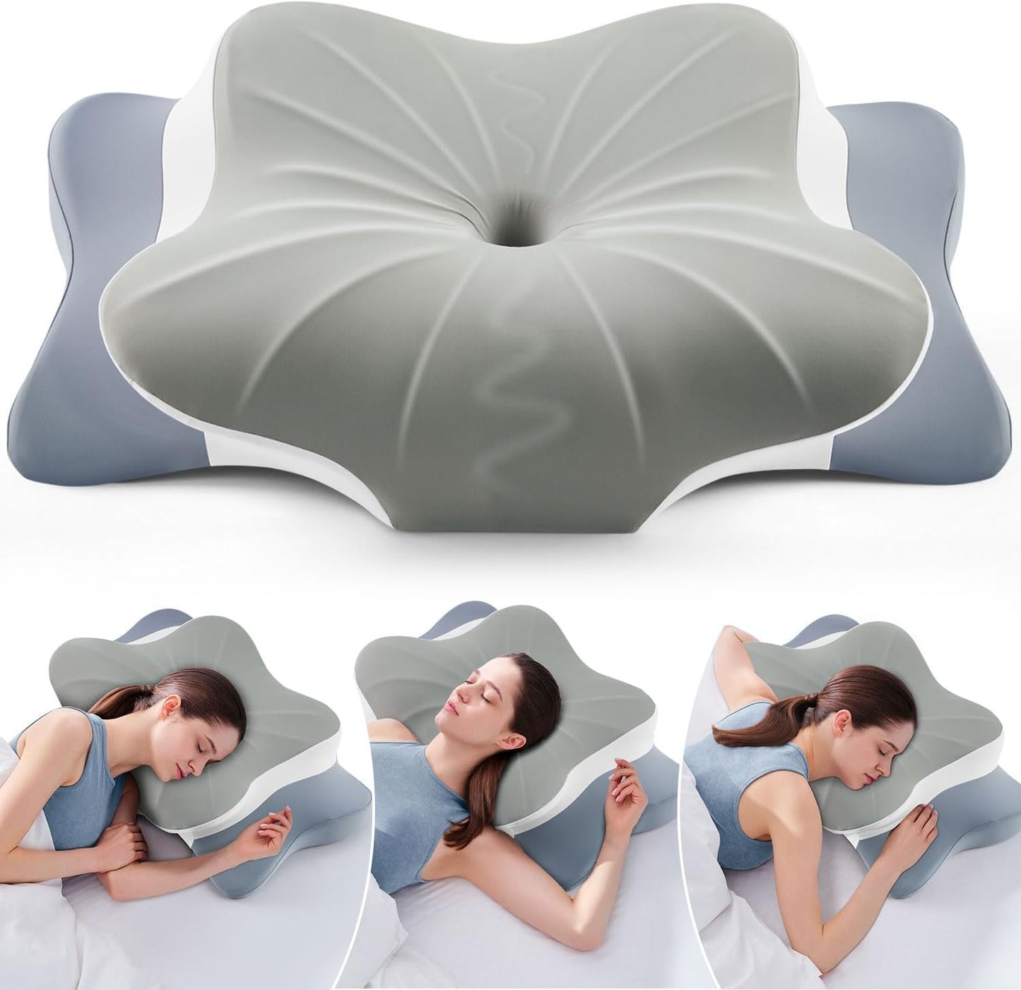 DONAMA Contour Cervical Neck Pillow for Neck Pain Relief | Queen,Ergonomic Dual-Height,Odorless Memory Foam,Side/Back/Stomach Sleepers,Cooling Hypoallergenic Cover,OEKO-TEX Certified