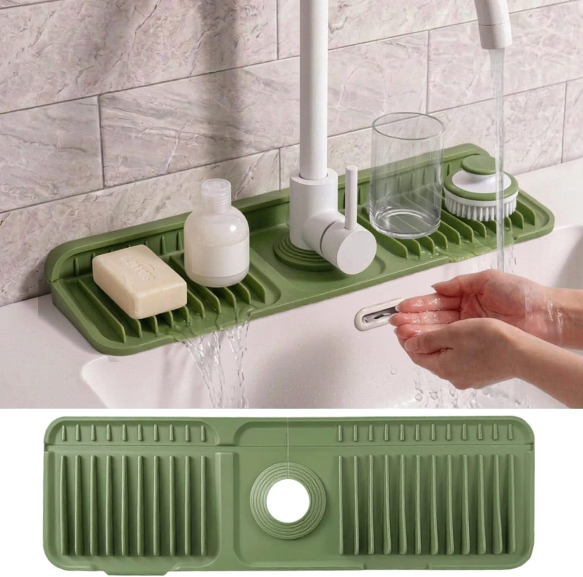 24 Inch Longer Faucet Mat for Kitchen Sink, Silicone Sink Faucet Mat Splash Guard 5° Slope Premium Kitchen Sink Splash Faucet Guard, Fast Self-Draining Mat (gray)