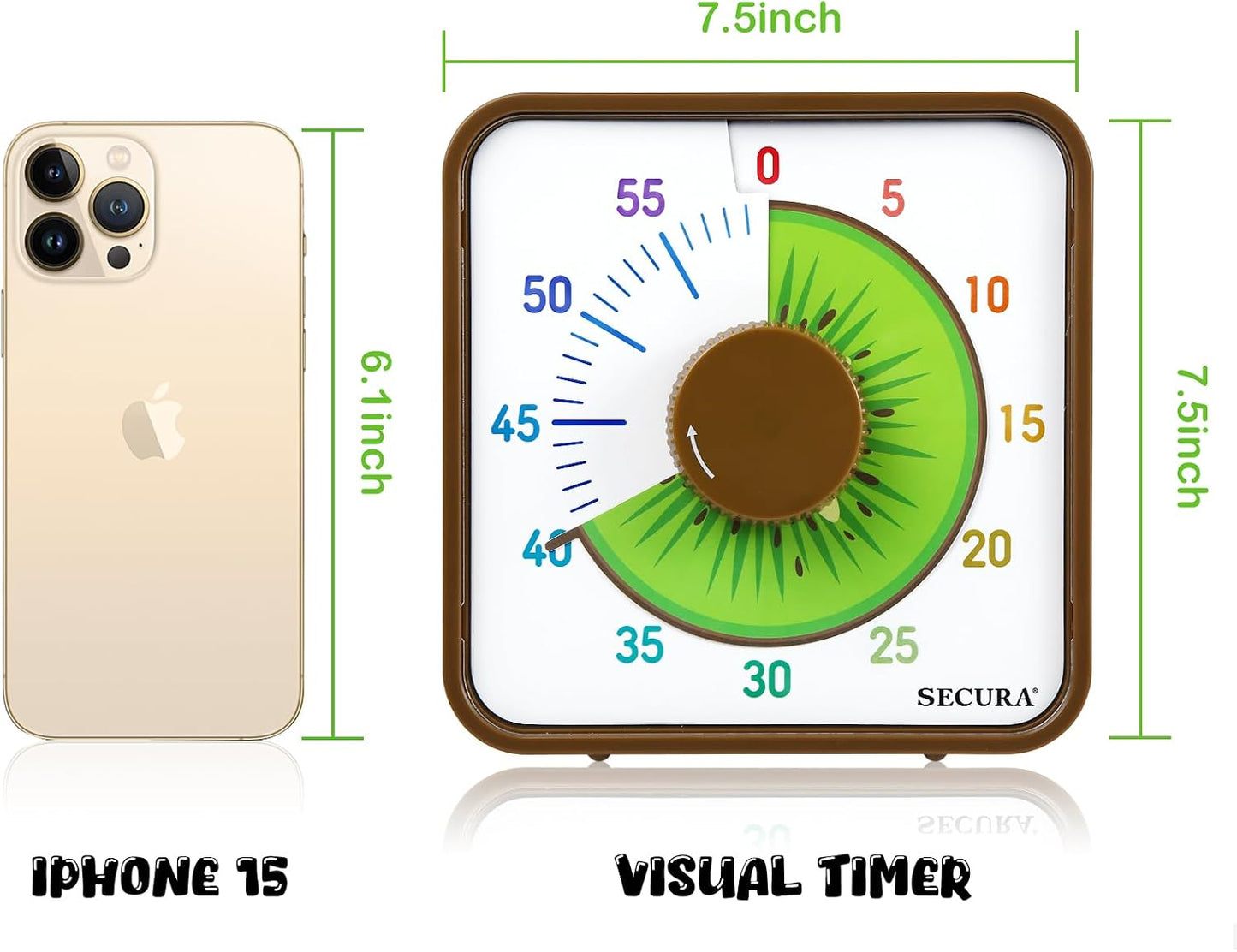 Secura 7.5-Inch Fruit Visual Timer for Kids, 60-Minute Countdown Timer for Classroom or Kitchen, Durable Mechanical Timer Clock with Magnetic Backing (Orange)