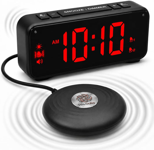 Vibrating Bed Shaker Alarm Clock for Deaf & Hard of Hearing, Black