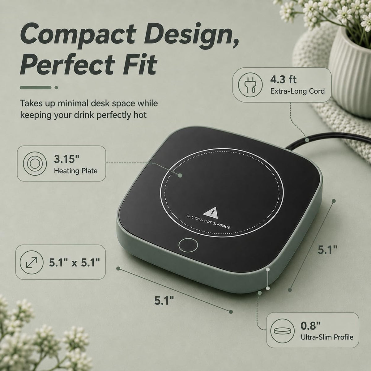 Coffee Cup Warmer, Auto Shut-Off Mug Warmer, 3 Temperature Setting
