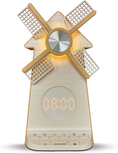 Sunrise Alarm Clock Rotating Windmill, White Noise Sleep Aid Gift | 20 Soothing Sounds, Easy Snooze Wake Up Light, 4-Level Dimmer Bedside Night Light, 30/60/90min Timer, Bedroom for Adults/Kids