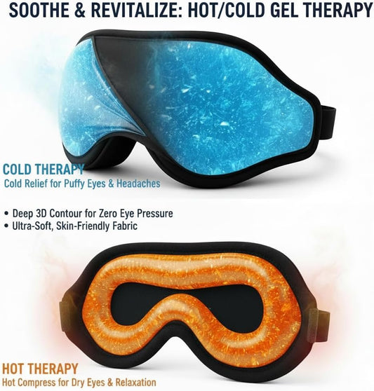 3D Zero-Pressure Sleep Mask with Cooling Gel | 100% Blackout Eye Cover for Puffy Eyes, Migraines & Dry Eyes | Hot & Cold Therapy for Deep Sleep & Relaxation