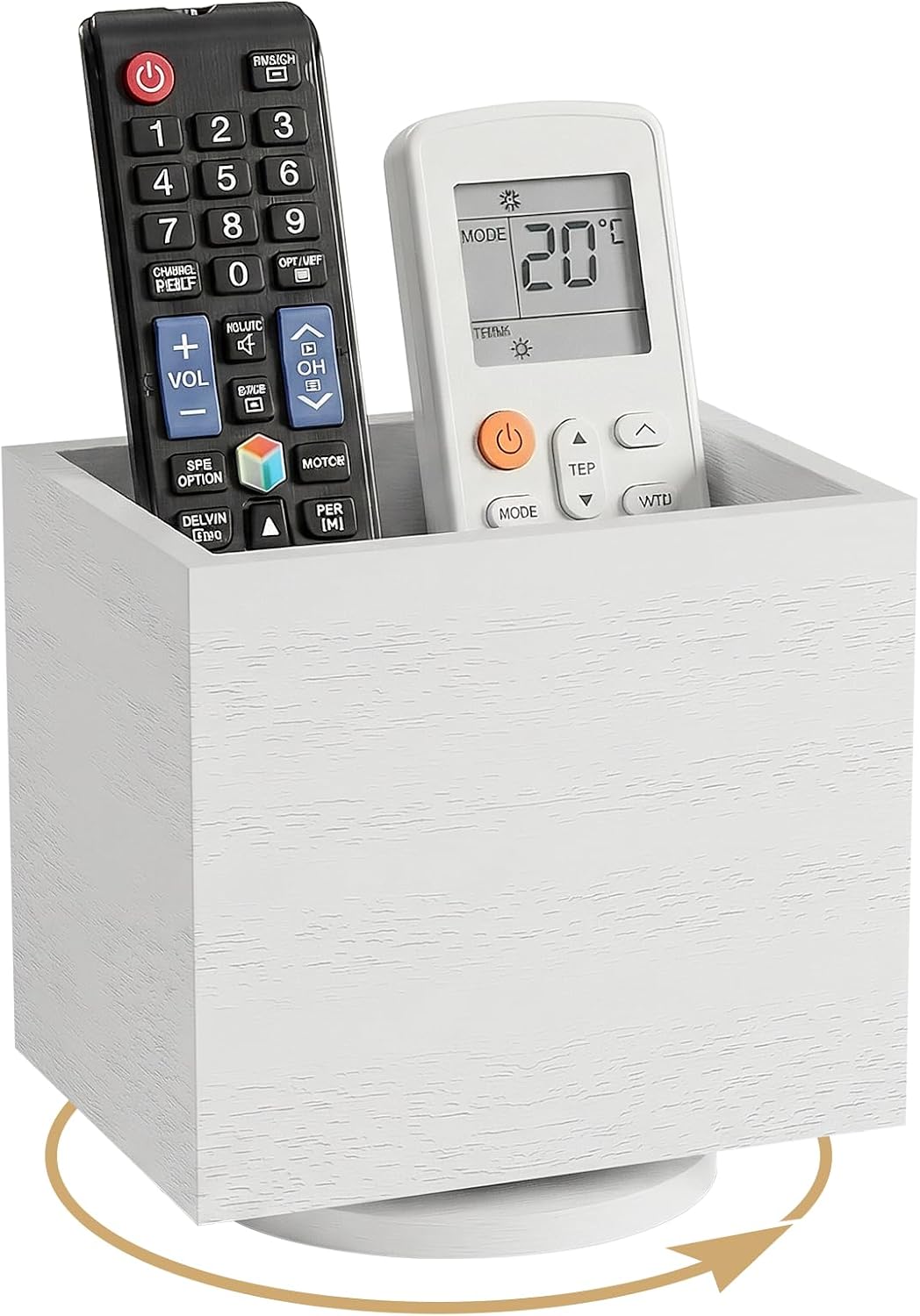 360° Rotating Remote Control Holder, Wooden TV Remote Holder for Table, Desk Organizer Caddy Media Storage Box for Living Room,Nightstand,Couch (Black)
