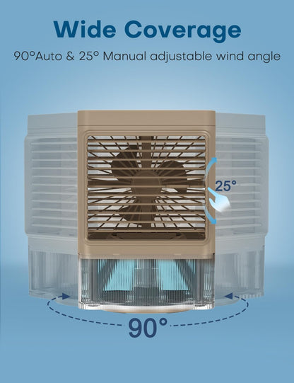 Windowless Air Conditioner w/4 Mode,3 Speed, Waterless Alert,2.4-Gal Tank for 24H Cooling, 12H Timer Swamp Cooler Air Conditioner, 20FT Remote,70° Auto Swing Evaporative Air Cooler for Bedroom