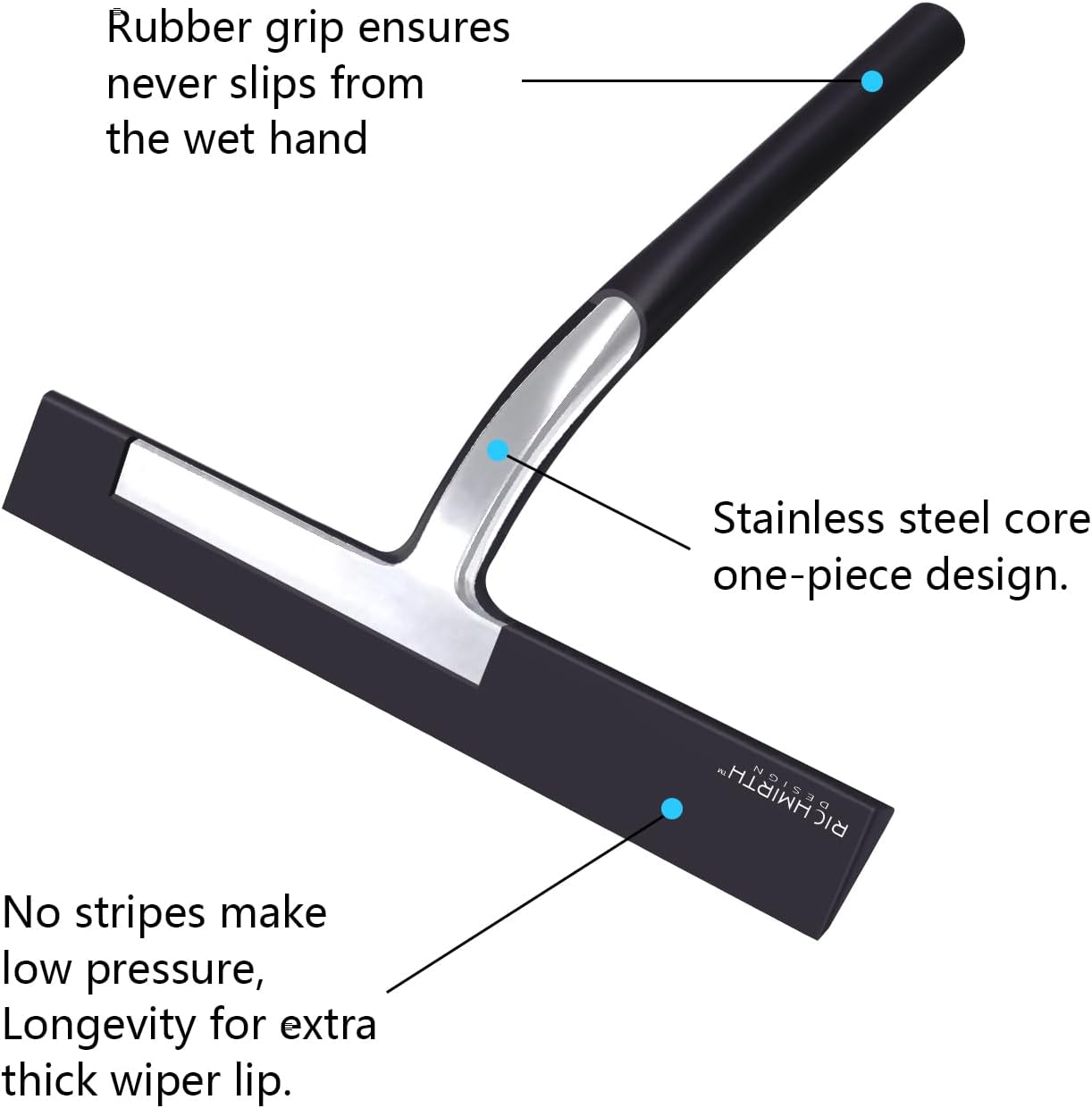 Silicone Rubber Blade & Hook Shower Window Squeegee 11" in Width Silicone Car Squeegee Bathroom Squeegee for Shower Squeegee for Shower Doors Car Window-Black