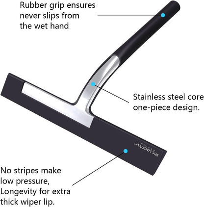 Silicone Rubber Blade & Hook Shower Window Squeegee 11" in Width Silicone Car Squeegee Bathroom Squeegee for Shower Squeegee for Shower Doors Car Window-Black