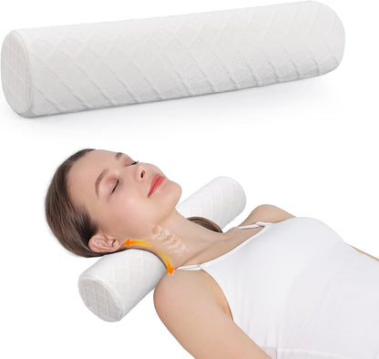 Cozyhealth 3.1" H Small Cervical Roll Pillow, Medium Soft Memory Foam Neck Round Pillow Cylinder Bolster Pillow for Sleeping, Round Neck Support for Bed, Legs, Back and Yoga (Grey, Small - 3.1" H)