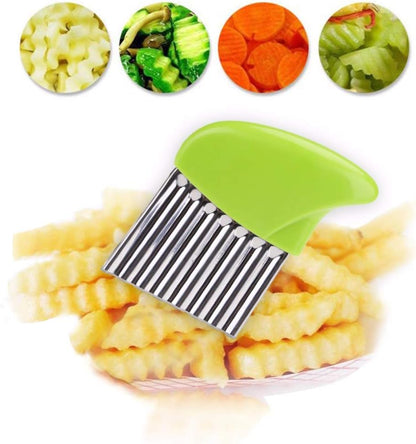 Crinkle Cut Knife set, 1 Fork Slicing Helper 3 Stainless Steel Crinkle Cutter, Fruit And Vegetable Wavy Chopper Knife, Potato Cutter Onion Cutter Fren