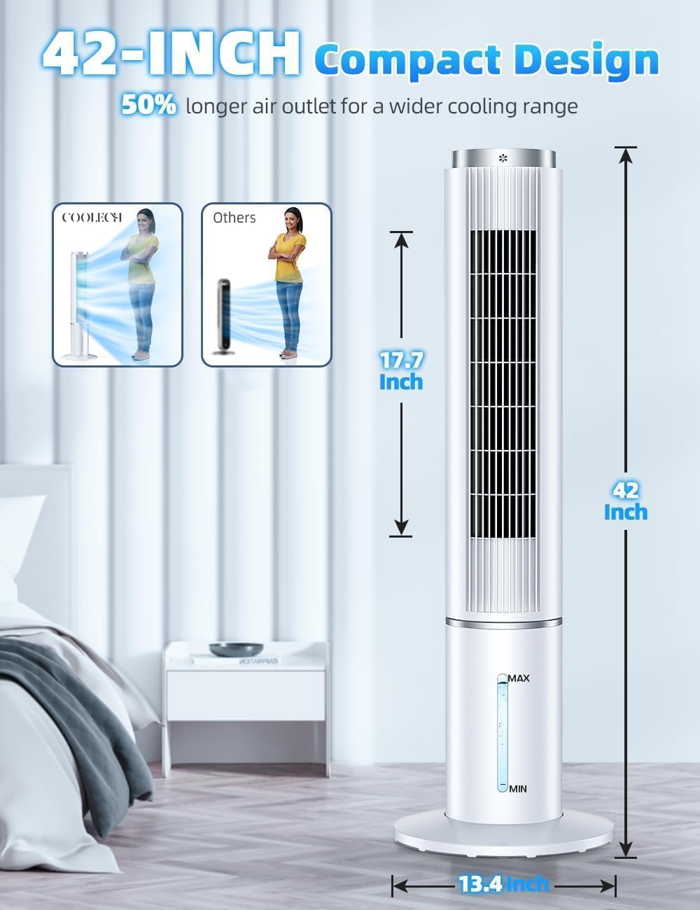 Windowless Air Conditioner w/4 Mode,3 Speed, Waterless Alert,2.4-Gal Tank for 24H Cooling, 12H Timer Swamp Cooler Air Conditioner, 20FT Remote,70° Auto Swing Evaporative Air Cooler for Bedroom
