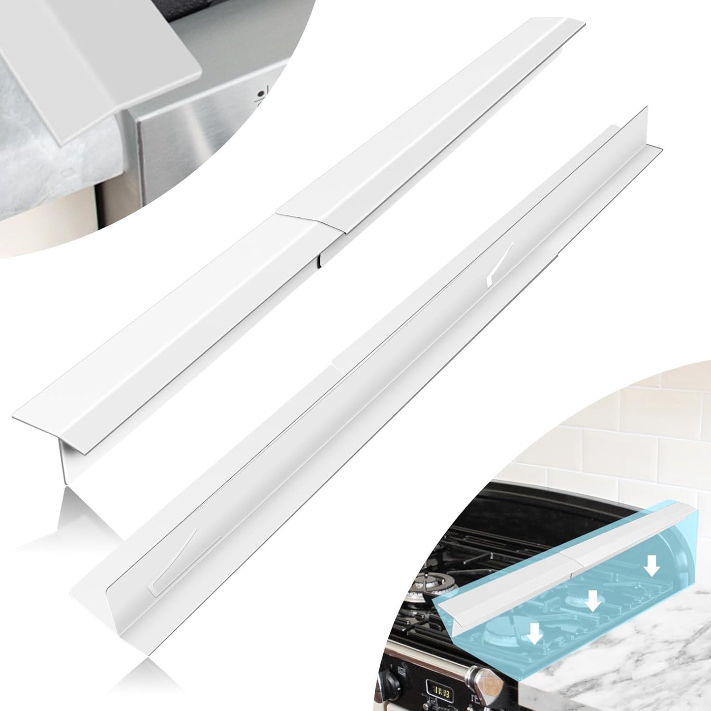 2PCS Kitchen Stove Counter Gap Covers Stainless Steel (13.8"-27.5" Black) | Cooktop Trim Kit, Stove Gap Guards, Oven Gap Filler, Easy to Clean, Heat Resistant & Effectively Protect Stove Gap Filler