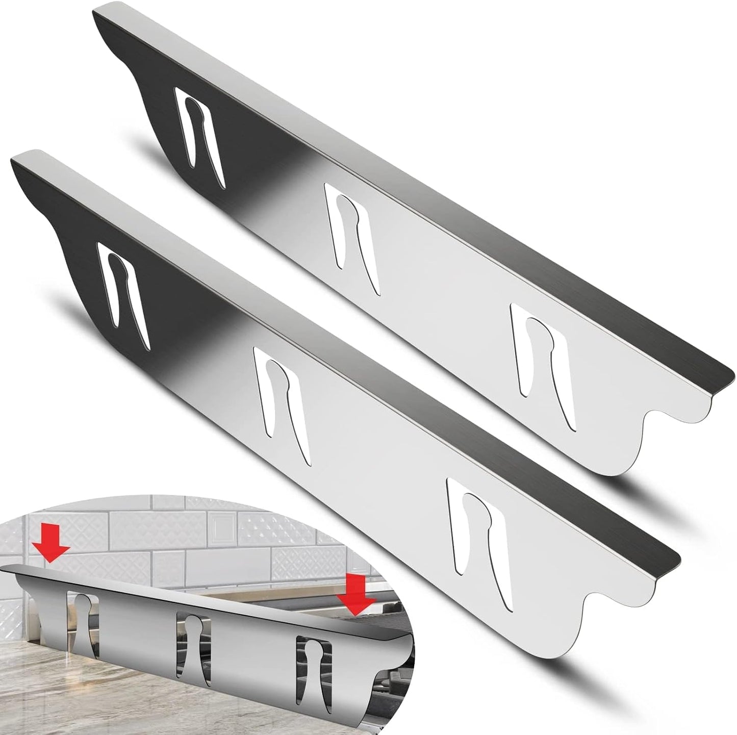 Stove Cover, Stove Guard, Stainless Steel Stove Gap Covers, Heat Resistant & Easy to Clean Stove Counter Gap Cover, Kitchen Stove Counter Gap Cover Eliminates Gap Between Counter & Appliances (2 pcs)