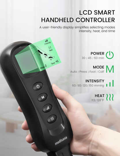 Medisana Leg Compression Massager for Circulation, Leg Massager with Heat | Foot Massager with 4 Modes 4 Pressure Levels 3 Timers, Leg Recovery Compression System for Swelling & Pain Relief