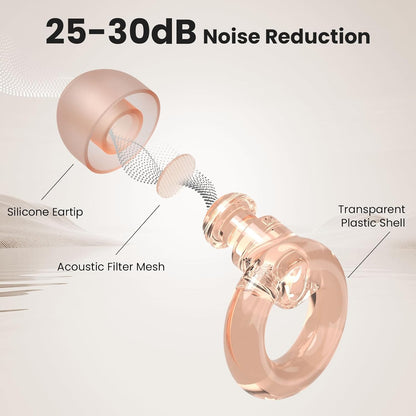 JUSTRVN Ear Plugs for Concert, 2 Pairs of Noise Reduction Earplugs 25dB-30dB with 8 Ear Tips&Carry case,Reusable Hearing Protection earplugs for Sleep,Social,Work,Focus&Noise Sensitivity