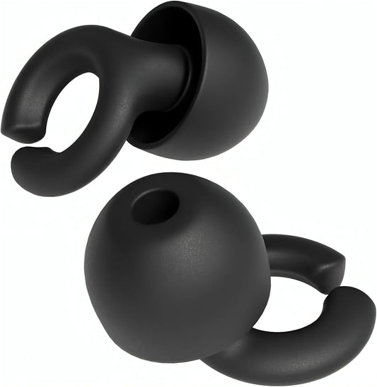 Hush Hoops Ear Plugs, Ultra-Soft Reusable Noise Reducing Earplugs with Horseshoe Shape for Comfort, 4 Tip Sizes for Customizable Fit, 17dB (NRR) Noise Reduction Rating, Black, 1 Pair with Travel Case | 4 Tip Sizes for Customizable Fit, Ultra-Soft