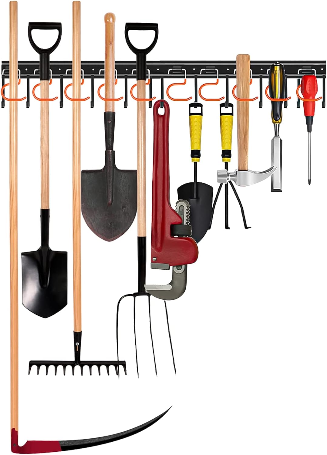 TVKB 68'' All Metal Garden Tool Organizer Adjustable Garage Tool Organizer Wall Mount Garage Organizers and Storage with Heavy Duty Hooks Tool Hangers for Garage Wall, Shed, Garden