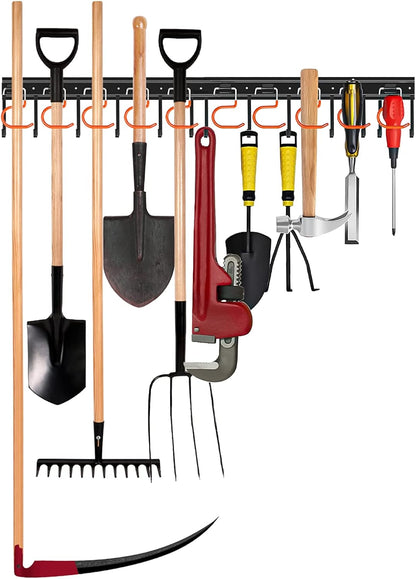 TVKB 68'' All Metal Garden Tool Organizer Adjustable Garage Tool Organizer Wall Mount Garage Organizers and Storage with Heavy Duty Hooks Tool Hangers for Garage Wall, Shed, Garden