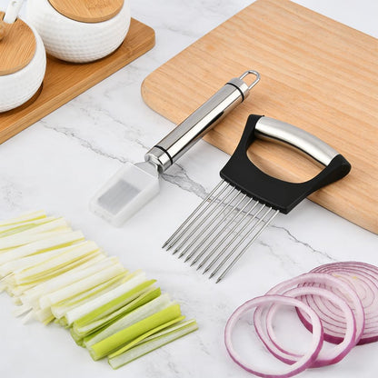Onion Holder & Slicer Set, Kitchen Scallion Onion Cutter, Kitchen Herb Cutter, Scallion Shredding Tool, Chopper for Slicing of Tomatoes, Avocados, Eggs and Other Vegetables