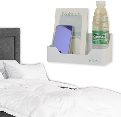 Bedside Shelf - Stick On Wall Mounted Bed Room,Dorm,Office Adhesive Floating Accessories Caddy Organizer/Holder for Phone,Glasses,Remote Control,Keys,Pens - Plastic Material- White