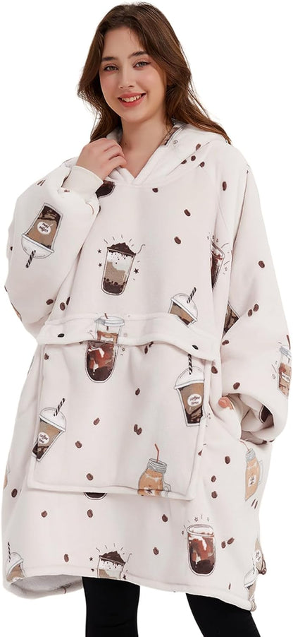 Wearable Blanket Hoodie for Adults With Pocket Strawberry Hoodie | Sherpa, Fuzzy Blanket Hoodie, Oversized Sweatshirt Blanket, Kangaroo Pouch, Cute Birthday Gifts for Sister, Cute Stuff