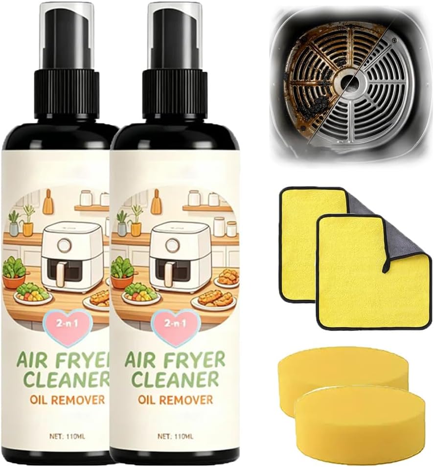2-in-1 Air Fryer Cleaner and Degreaser Spray, Fast-Acting (1PCS) | Fast and Powerful Oil-Removing Spray, Instantly Dissolves Baked-On Grease, For Air Fryer Baskets, Racks, And Trays