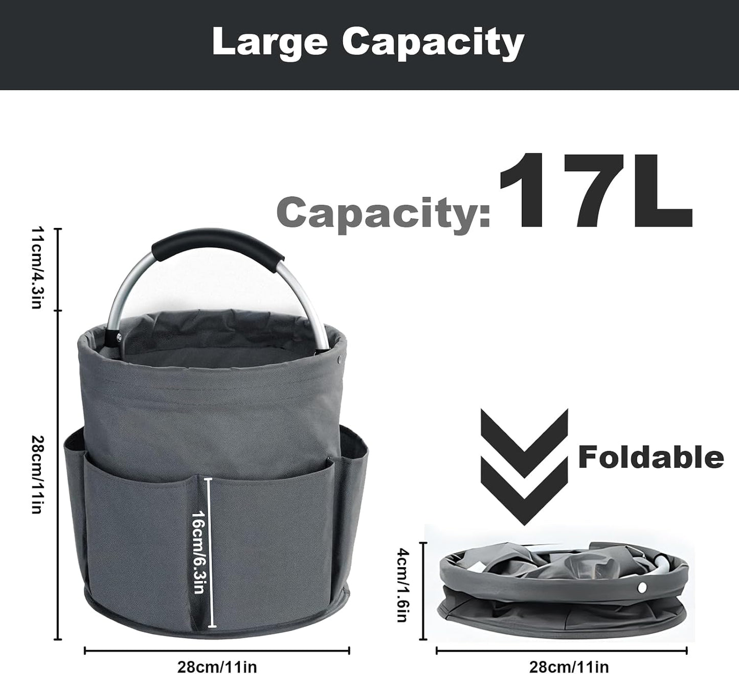 Cleaning Caddy with Handle, Cleaning Products Organiser, 17L Foldable Storage Basket, Cleaning Caddy Organiser, Portable Multi Cleaning Bucket Bag for Home, Garden (Black)