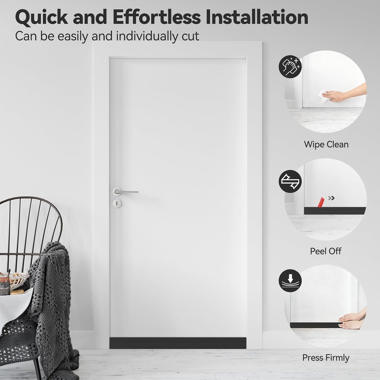 Ohuhu Door Draft Stopper, 1" Wide Adhesive Weather Stripping Seal, 39" | self-adhesive silicone, for interior exterior doors, 3-layer soundproof, save energy, blocks drafts, noise, light, dust, bugs