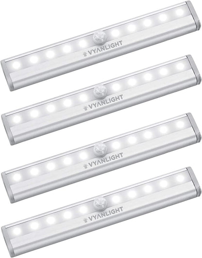 VYANLIGHT Under Cabinet Lighting – Motion Sensor Closet Lights, Battery Operated LED Strip Light Bar, Stick-On Wireless Indoor Lights for Kitchen, Pantry, Hallway, Stairs, 4 Pack