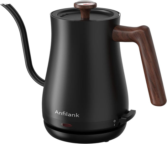 Anfilank Gooseneck Electric Kettle with Thermometer, 0.8L Small Electric Tea Kettle, 1200W Fast Heat, Precision Pour for Coffee & Tea, Auto Shut Off & Dry Boil Protection, Stainless Steel
