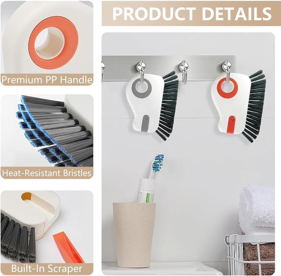 2 in 1 Groove Cleaning Brush, Window Track Cleaner Brush with Hidden Scraper, Crevice Cleaning Brush for Sliding Door Track, Window Sill, Narrow Gaps, Kitchen & Bathroom Cleaning Tool (White)